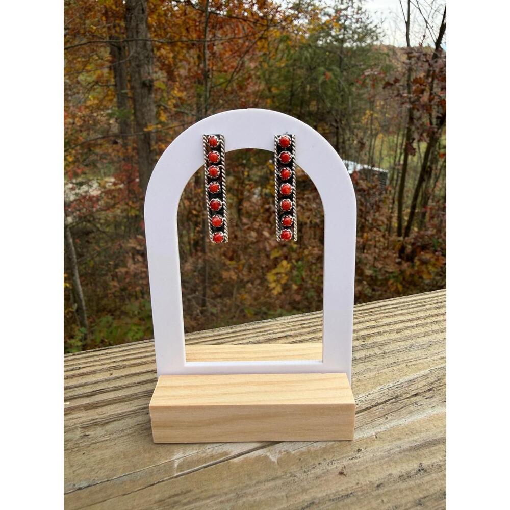 Esther White Red Coral Bar Earrings